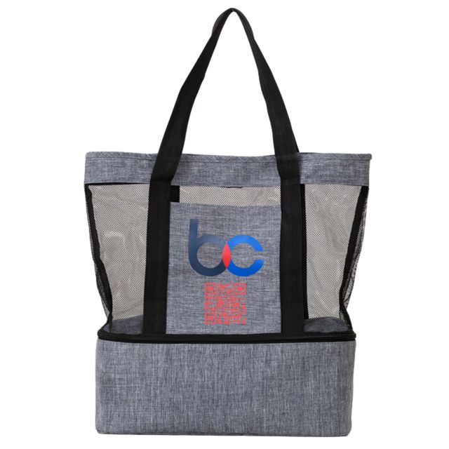 Custom 2-in-1 Mesh Beach Tote Bag w/ Detachable Insulated Cooler
