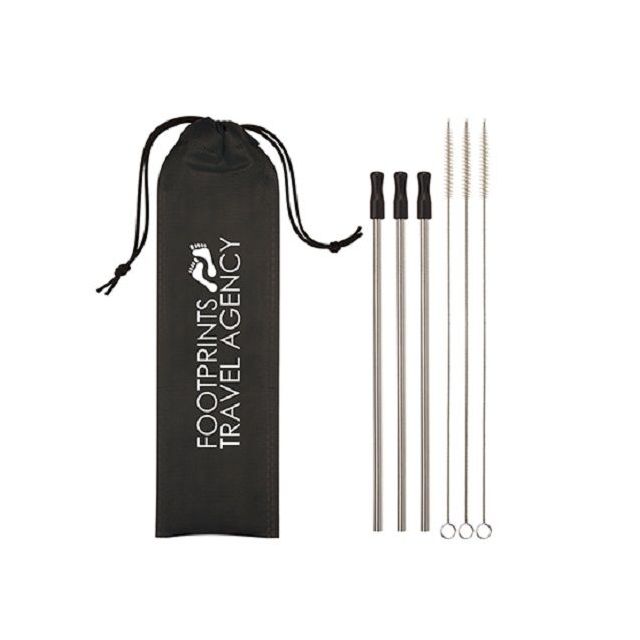 Custom 3-Piece Stainless Steel Straw Kit w/ Pouch
