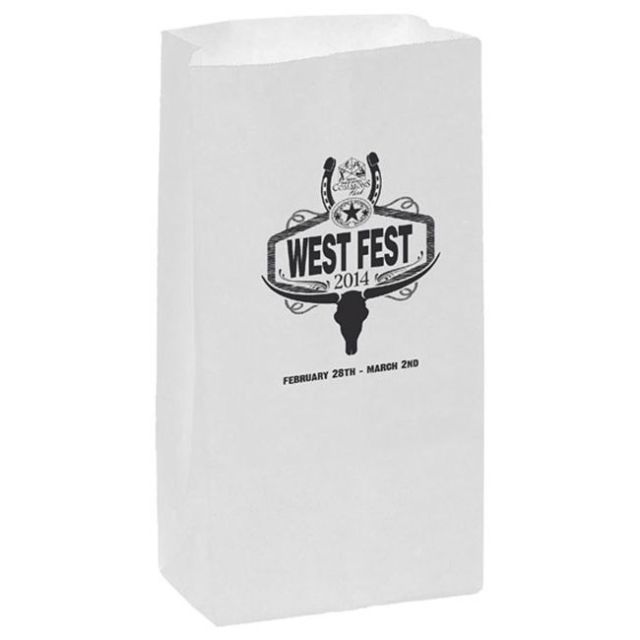 Custom White Kraft Grocery Bags - 6.1"W x 11.8"H x 3.9"D