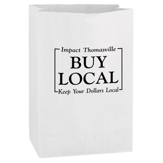 Custom White Kraft Grocery Bags - 7.5"W x 9.8"H x 5.3"D