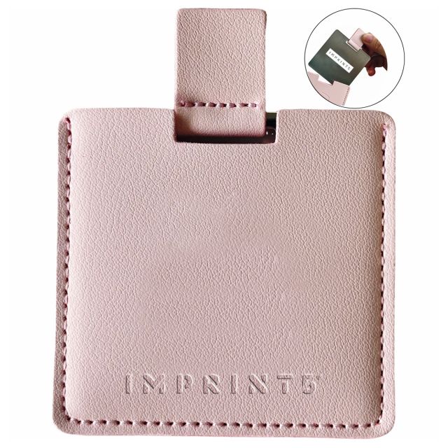 Custom Square Compact Mirror w/ Leather Sleeve