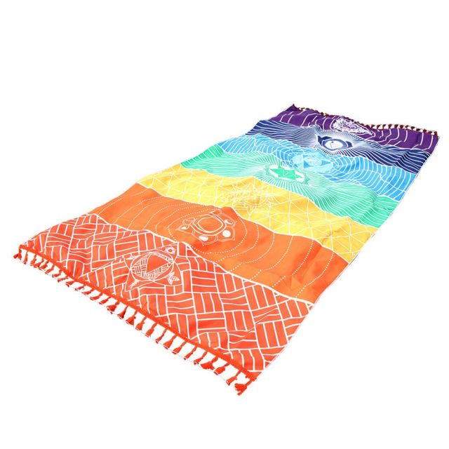 Full Color Custom Microfiber Fringed Yoga Beach Towel - 30'' x 60''