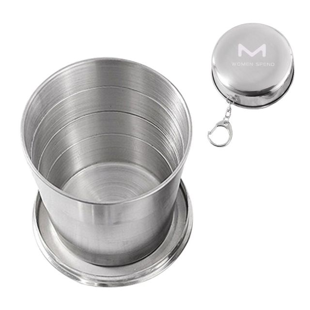 Stainless Steel Custom Collapsible Water Cup w/ Carabiner - 8.5 oz.