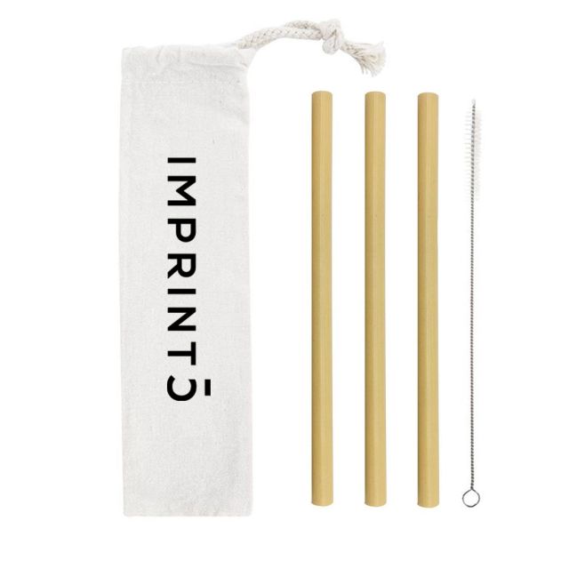 Custom 3-Piece Bamboo Straw Kit w/ Cotton Pouch