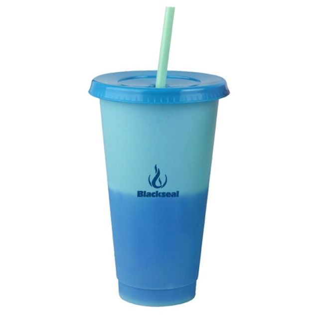 Custom Color Changing Clod Tumbler w/ Lid And Straw - 24 oz.