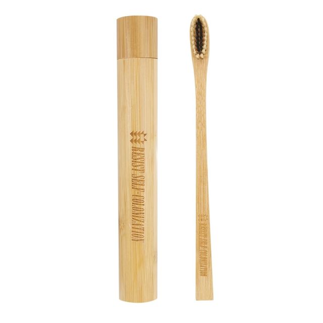 Custom Bamboo Charcoal Adult Toothbrush w/ Holder Case