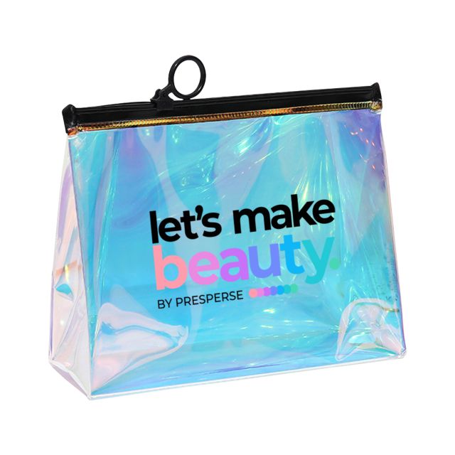 Custom Holographic PVC Makeup Zipper Pouch - 8.5"w x 6"h x 4"d