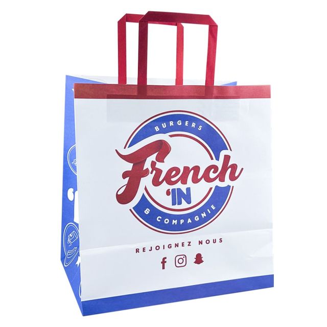 Custom White Paper Carrier Bag w/ Flat Handles - 11"w x 11"h x 6.7"d