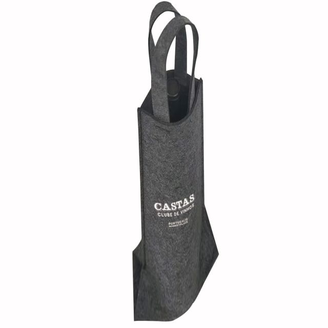 Custom Single Bottle Felt Wine Tote Bags - 5.5"w x 13.4"h