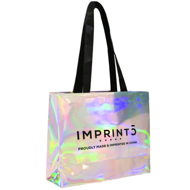 Custom Holographic Paper Bag w/ Ribbon Handles - 15.5" W x 12.5" H x 5" D