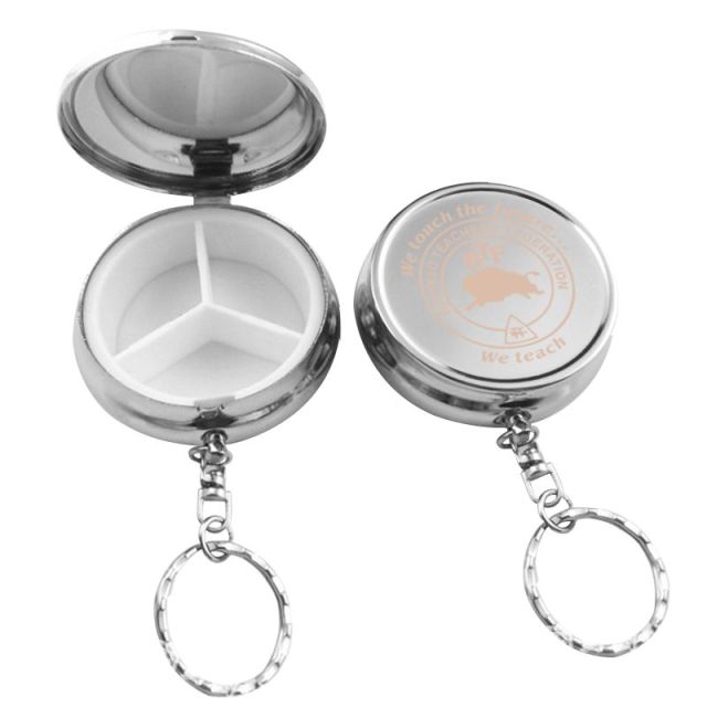 Custom Round Metal Pill Box w/ Keychain