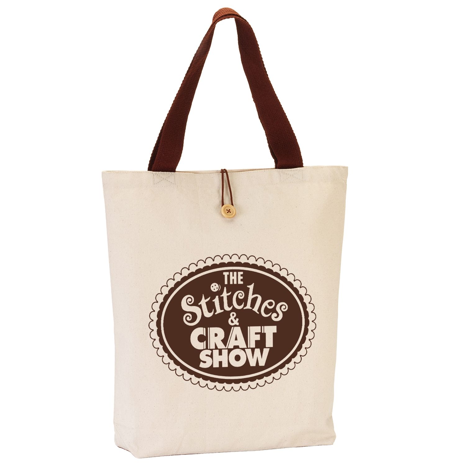 Custom Two-Tone Button Up Canvas Promotional Tote Bag - 14.5"w x 15"h x 3"d