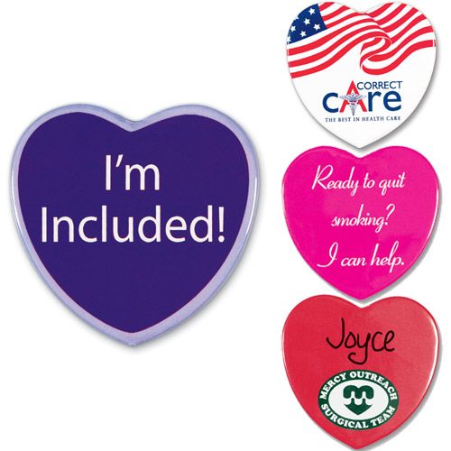 Safety Pin Back Printed Button - 2.25" - Heart