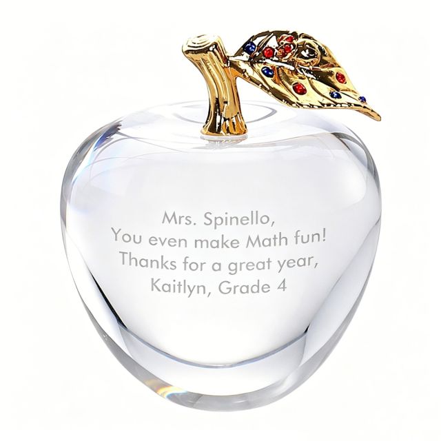 Custom Engraved Crystal Apple Award w/ Gold Leaf