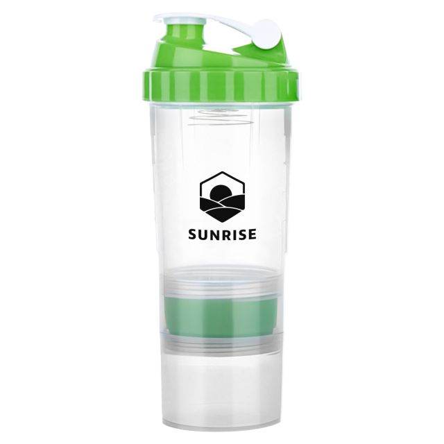 Custom 3-in-1 Compartment Clear Shaker Bottle - 17 oz.