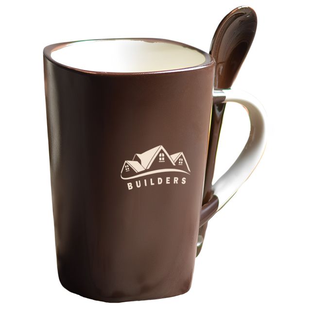 Custom Two-tone Square Ceramic Mugs w/ Spoon - 10 oz.
