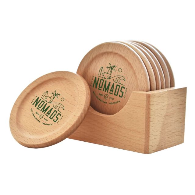 Full Color Custom 6-Piece Wooden Coaster Set