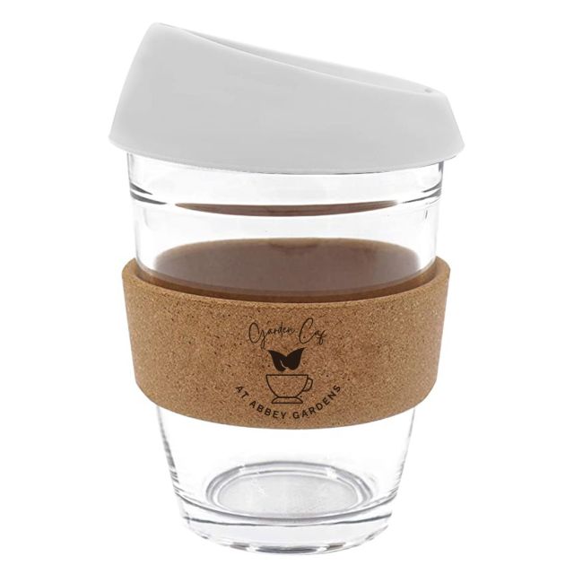 Custom Reusable Glass Travel Mug w/ Cork Sleeve - 12 oz.