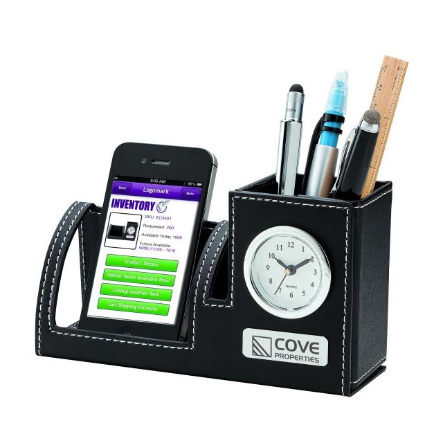 Custom Imprinted Clock, Phone Holder & Pen Cup