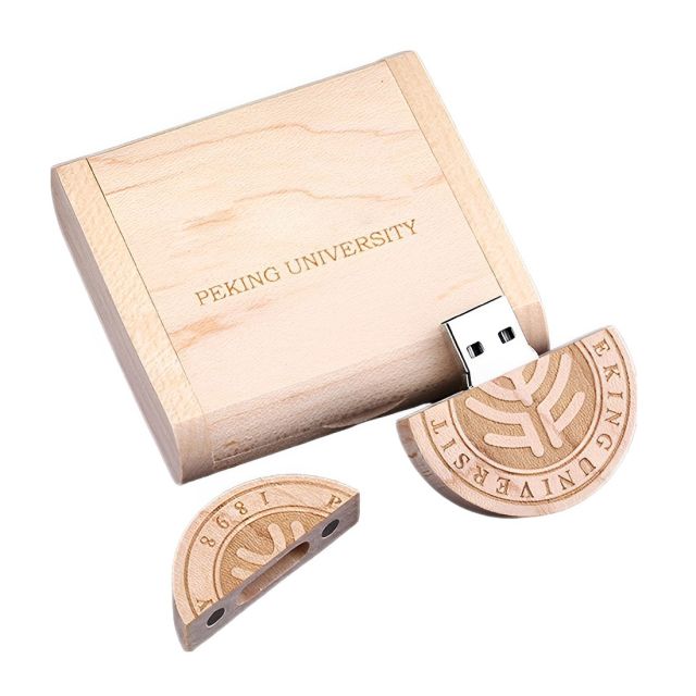 Custom Round Wooden USB Flash Drive w/ Gift Box