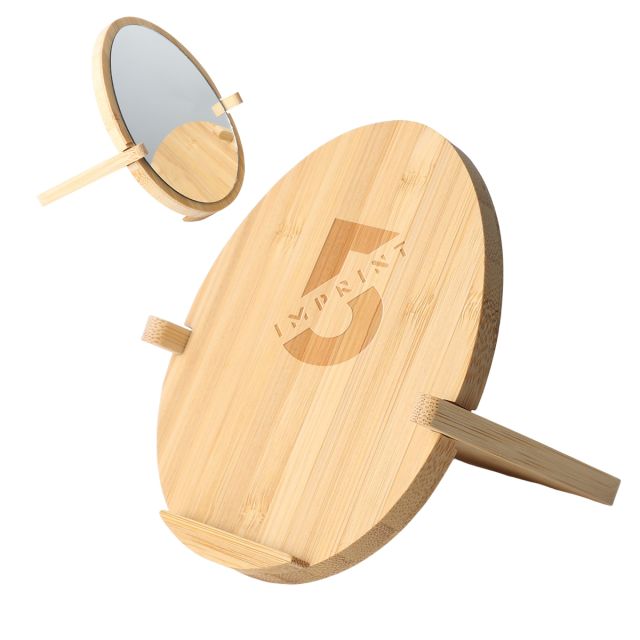 Custom Bamboo 15W Wireless Charger w/ Phone Stand & Mirror