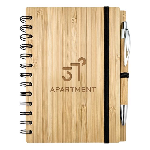 Custom Bamboo Cover B6 Notebook w/ Pen - 5''w x 7''h