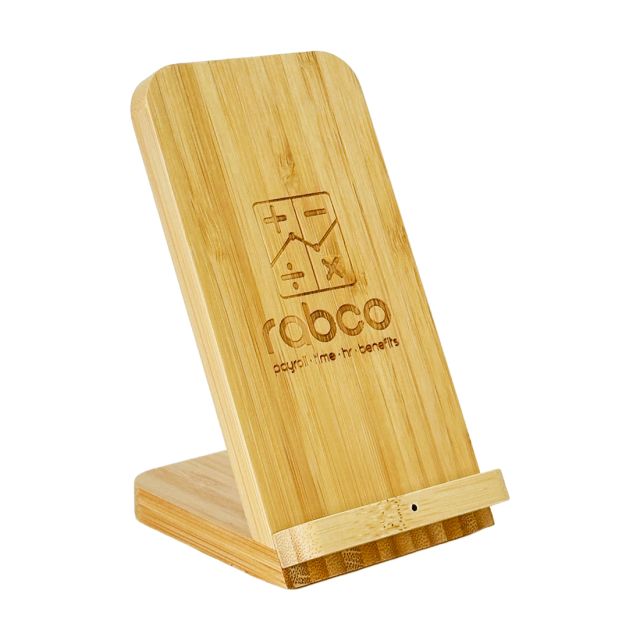 Custom Bamboo Wireless Charging w/ Phone Stand - 15W