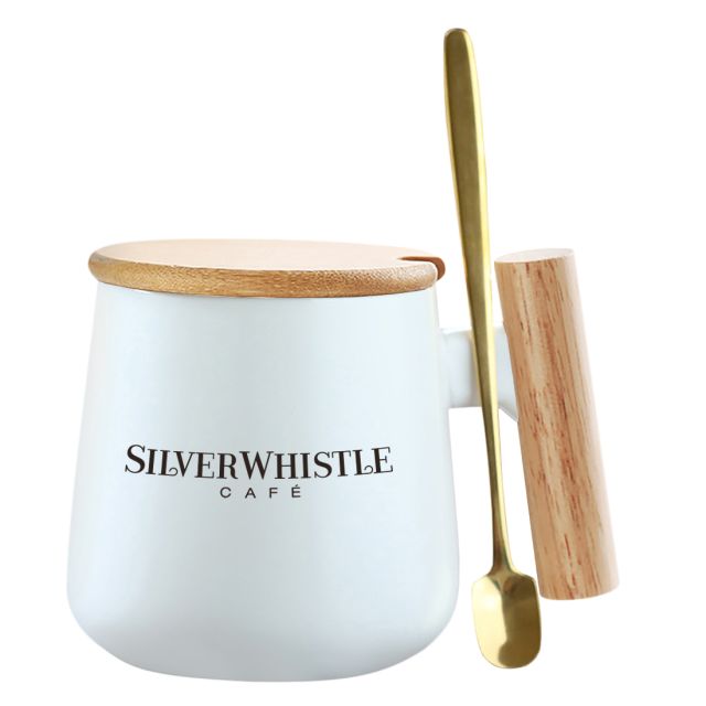 Custom Ceramic Coffee Mug w/ Bamboo Lid - 12 oz.