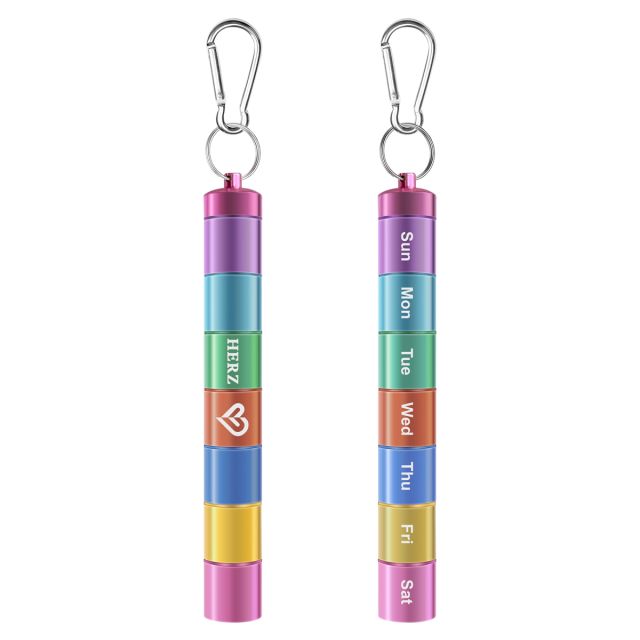 Custom Colorful 7-Day Aluminum Pill Box w/ Carabiner