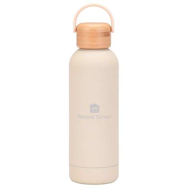 Custom Double Wall Stainless Steel Water Bottle w/ Bamboo Lid - 17 oz.
