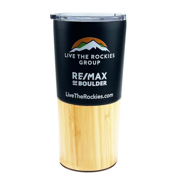 Custom Stainless Steel Tumbler with Bamboo Base - 20 oz.