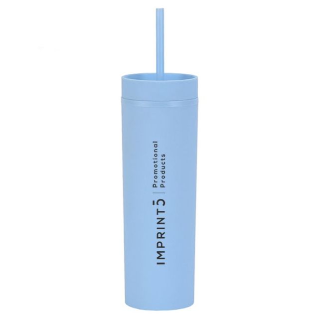 Custom Skinny Plastic Matte Tumbler w/ Straw - 16 oz.