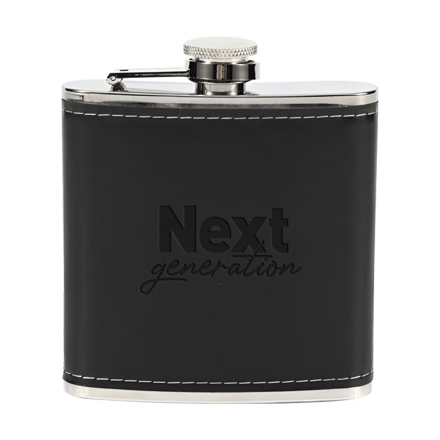 Custom Stainless Steel Hip Flask w/ Leatherette Case - 6 oz.