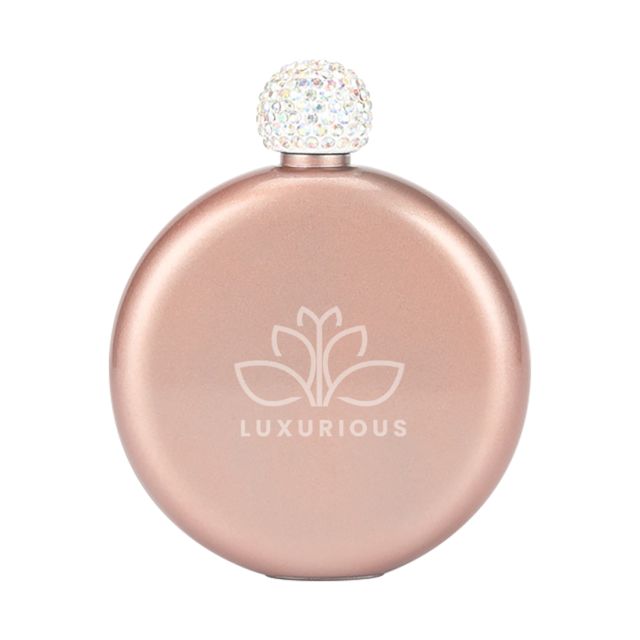 Custom Stainless Steel Wine Flask w/ Rhinestone Cap - 5 oz.