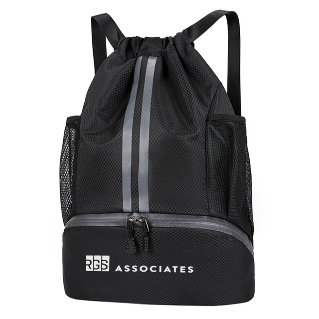 Custom Stripe Drawstring Backpack w/ Shoes Compartment