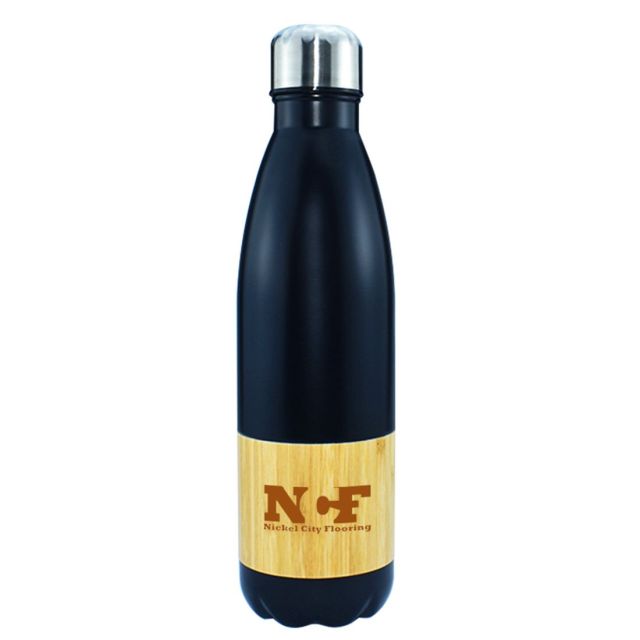 Vacuum Insulated Custom Water Bottle w/ Bamboo Sleeve - 17 oz.