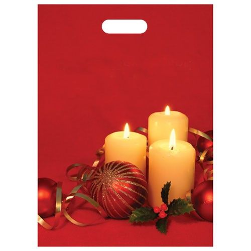 Full Color Patch Handle Custom Plastic Bags w/ Gusset - 11"w x 15"h x 4"d