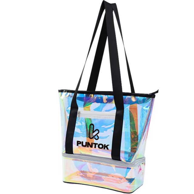 Custom 2-in-1 Holographic Beach Bag - 15.3"w x 13.4"h x 6"d