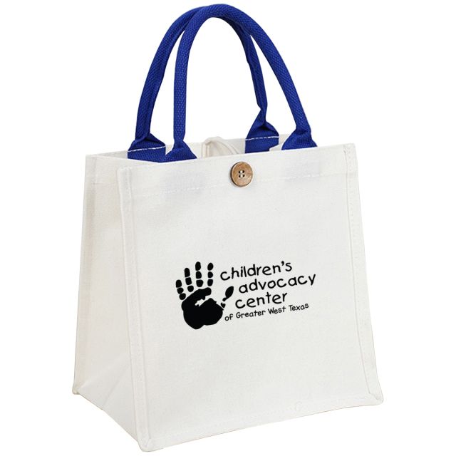 Custom Laminated Canvas Tote Bag w/ Colored Handles - 10"w x 10"h x 6.7"d