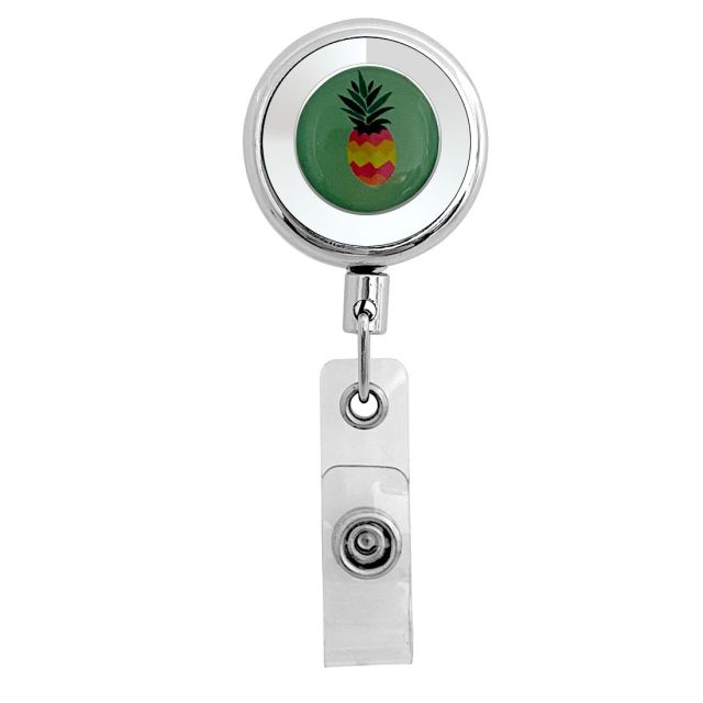 Full Color Custom Dome Retractable Chrome ID Badge Holder - Round