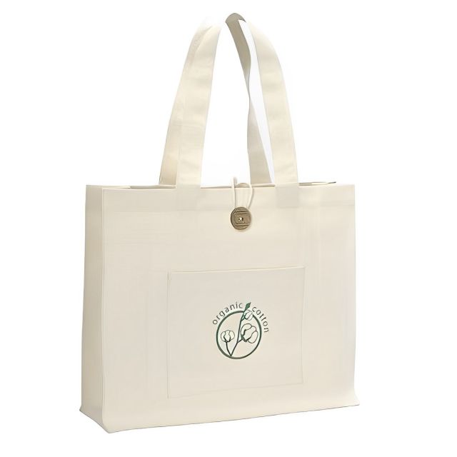 Custom Organic Cotton Tote Bag - 15.25"w x 13.5"h x 5"d