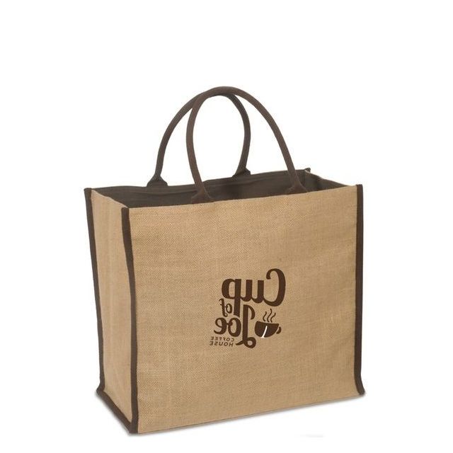 Custom Natural Super Jute Printed Tote Bag - 15.5"w x 14"h x 7.5"d