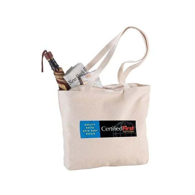 Custom Signature Cotton Zippered Logo Tote Bag - 17.5"w x 12.25"h x 5"d