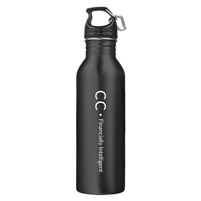 Custom Wide Mouth Stainless Steel Bottle w/ Carabiner - 25 oz.