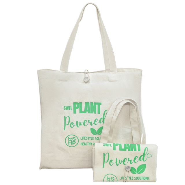 Custom Organic Cotton Fold-Up Promo Tote Bag - 14.5"w x 14"h x 3.5"d