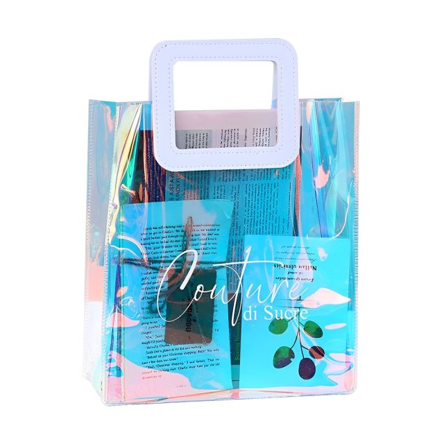 Custom Holographic PVC Tote Bag w/ PU Handles - 11"w x 10"h x 5.5"d