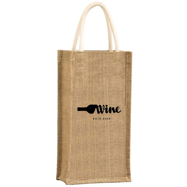 Custom Jute Wine Tote - Double