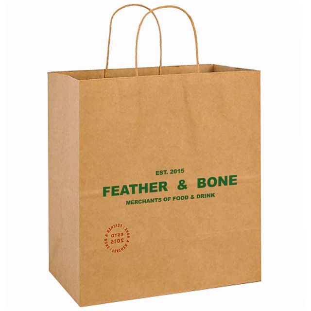 Custom Kraft Paper Takeout Bag - 14"w x 15.5"h x 10"d