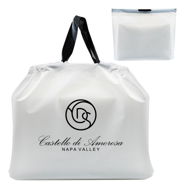 Drawtape Handle Custom Plastic Bags - 15.7"w x 11.8"h x 1.6"d