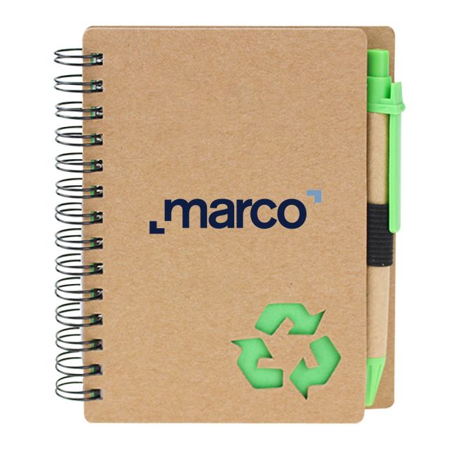 Custom Die Cut Recycled Logo Notebook w/ Pen - 4"w x 5" h